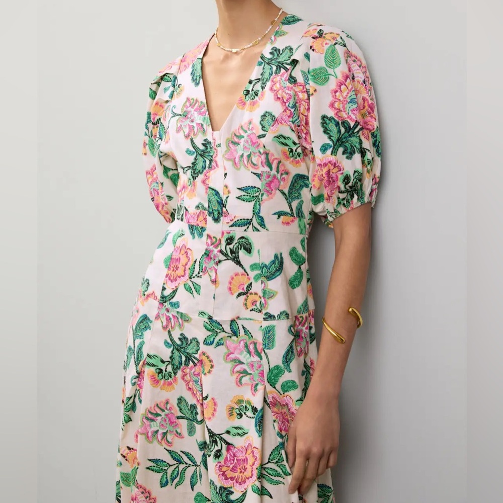 Misa Los Angeles Jamila Dress Floral Puffy Sleeve High Low Midi - Picture 6 of 12